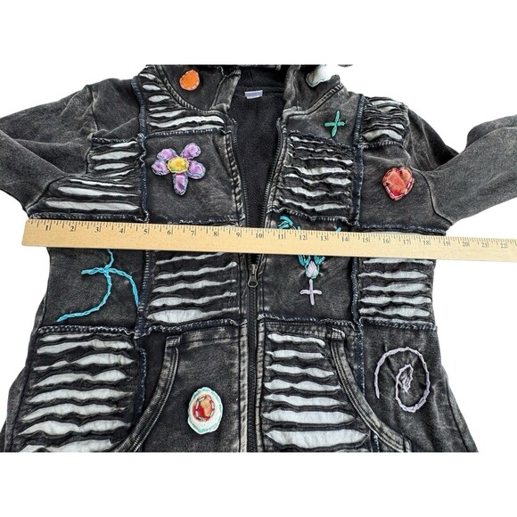Handmade Shiva Patchwork Long Boho Hoodie Pre-Washed Cotton Black - Picture 7 of 12